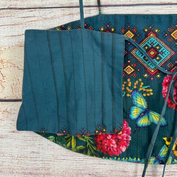 Farm Rio Floral Bandeau Crop Top Women's Size Petite Small Green/Blue/Red/Pink - Picture 5 of 10